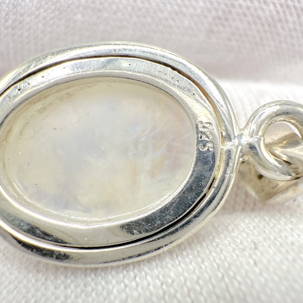 Genuine Oval Cabochon Rainbow Moonstone .925 Sterling Silver Pendant - Picture 10 of 16